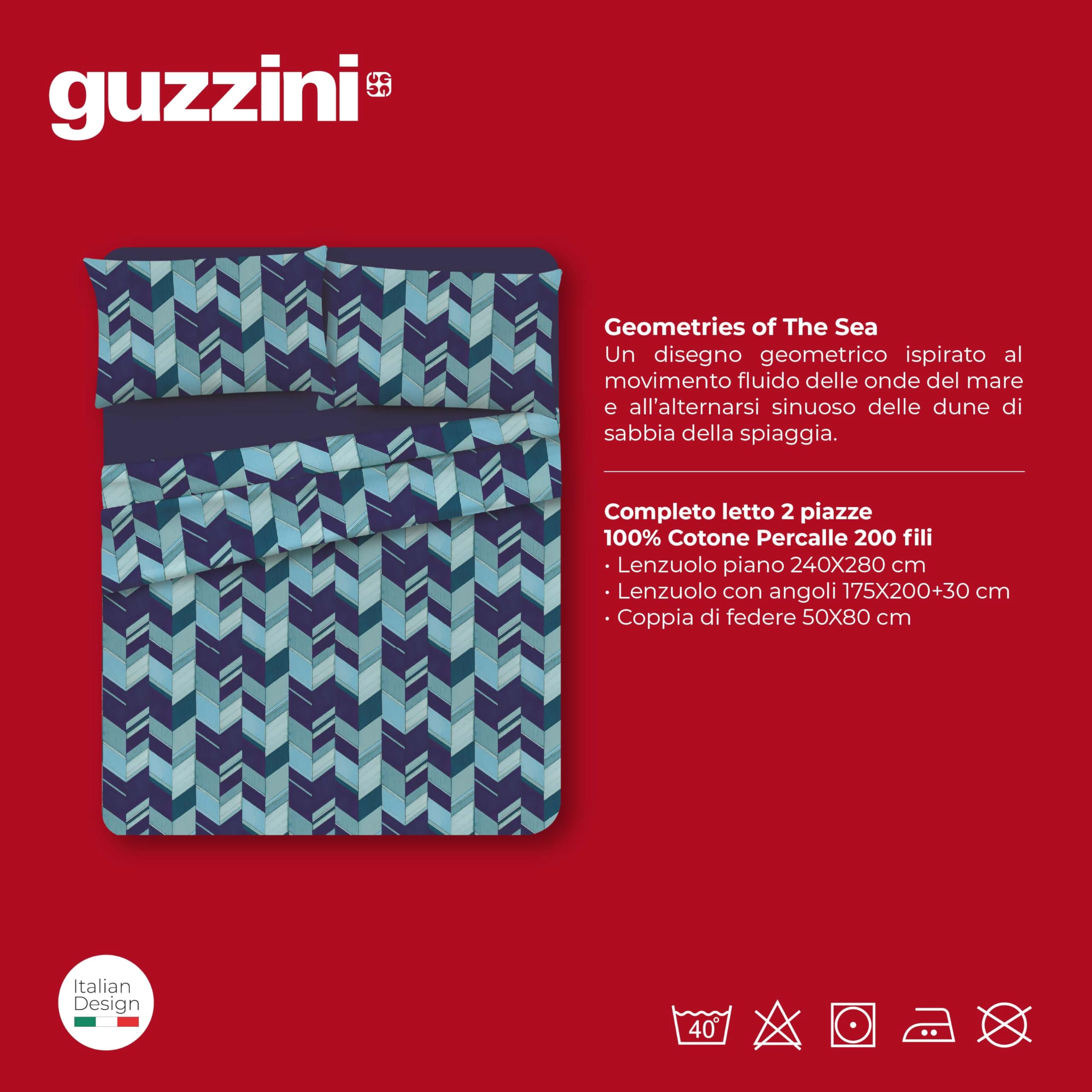 GUZZINI Classic- Completo Letto Matrimoniale Lenzuola Matrimoniali Cotone Percalle 240x280 + Lenzuolo con Angoli Matrimoniale Coprimaterasso Sotto 175x200 Materasso 30cm + 2 Federe Cuscino Letto 50x80