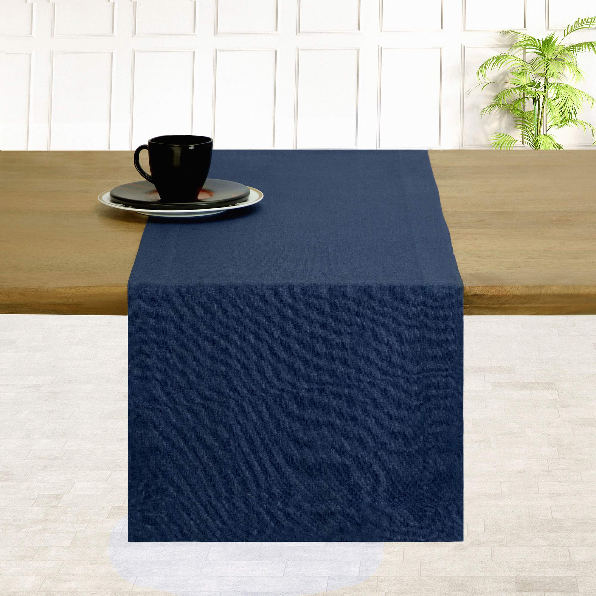 D'Moksha Linen Table Runner 54 inches Long, Navy Blue Table Runner, Pure Linen Dining Table Runner for Fall, Thanksgiving, Christmas - Machine Washable, Earth Friendly - Hemmed, 14x54 inches