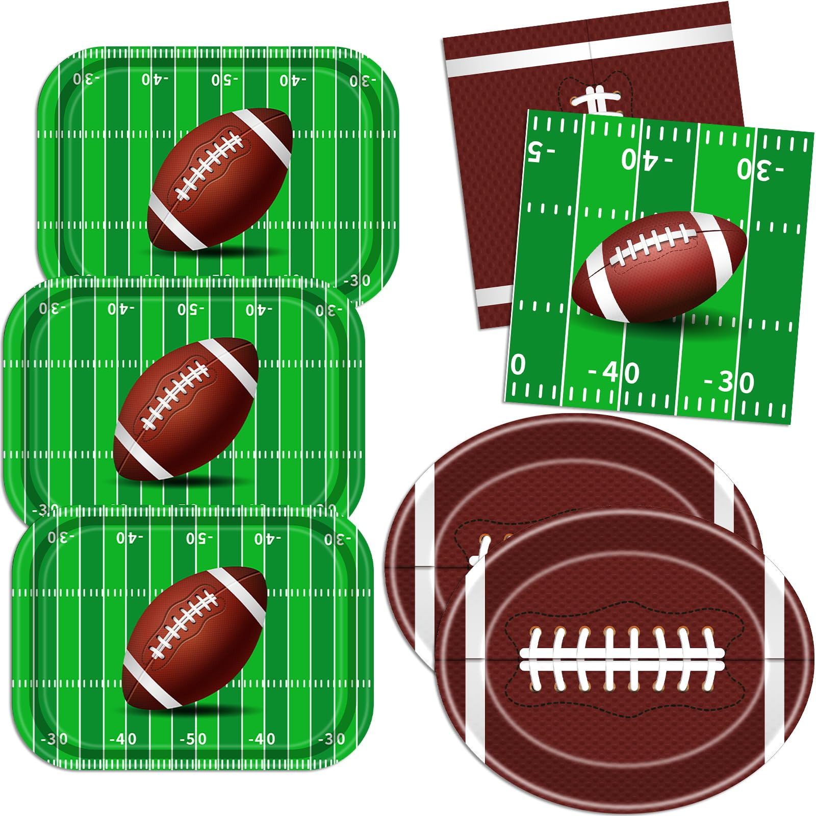 100pcs Football Plates and Napkins Party Supplies Kit, Large Touchdown Paper Dinner Plates Dessert Plates Napkins for Football Birthday Party Decorations Game Day Tailgate Party Decorations Serve 25