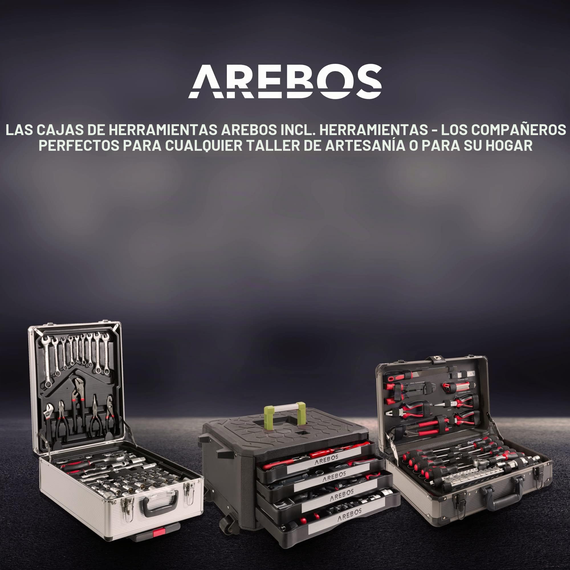 Arebos maletín de herramientas 1200 piezas | set completo con ruedas | maleta de transporte portátil | kit de herramientas profesional