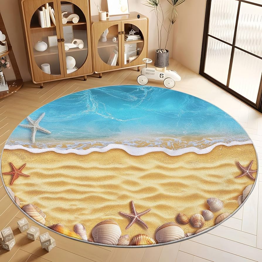 ラグ・カーペット round beach rug Amazon.com: Round Rug 7x7ft Beach Theme Shells Soft Non Slip