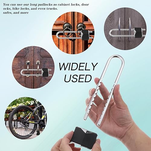 Miniatura 6 de 2 candados de grillete largo con llave de latón macizo, grillete extraíble de longitud ajustable para puertas, armarios, motocicleta, cerradura de