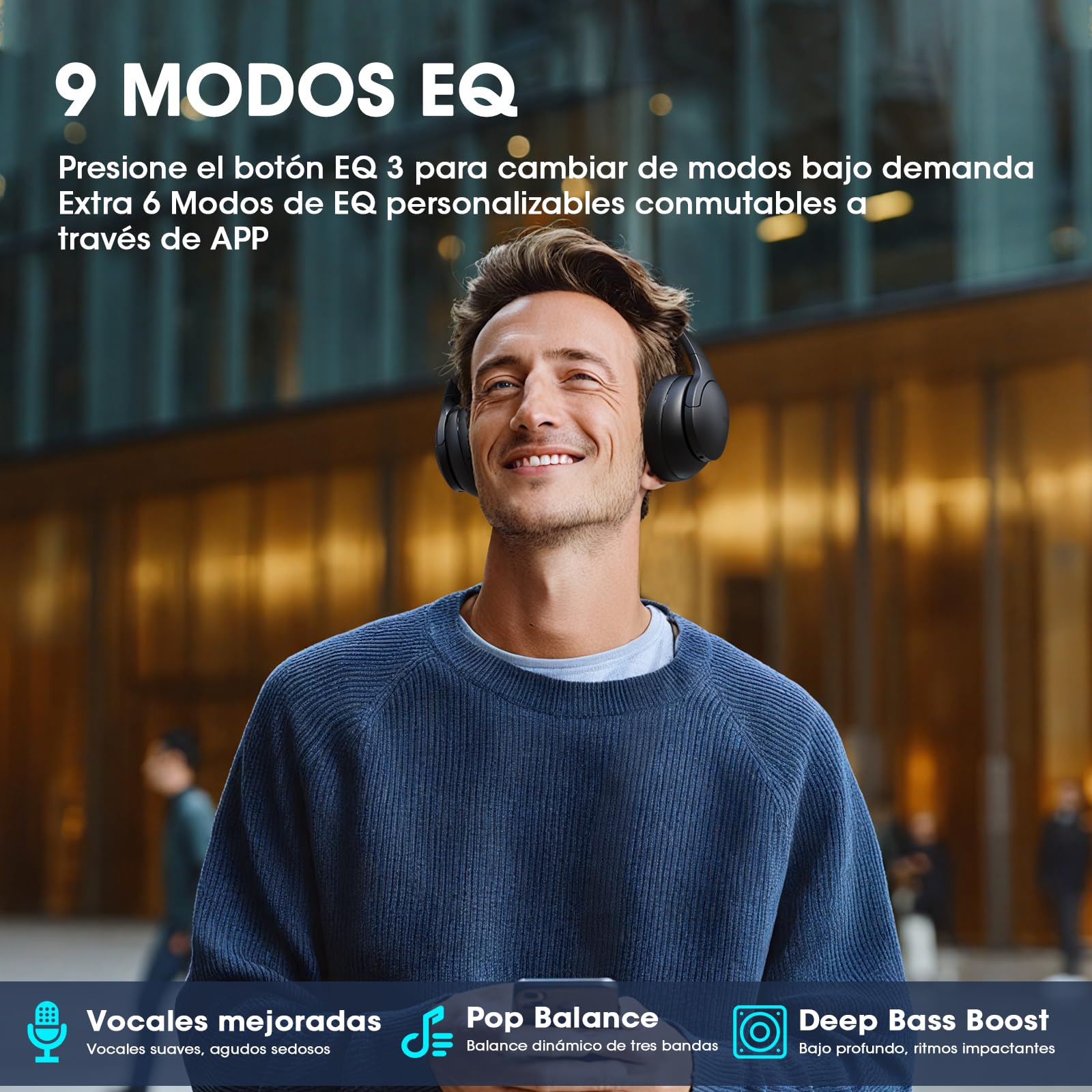 DOQAUS Auriculares Inalámbricos Bluetooth Diadema, Cascos Inalámbricos Bluetooth con 90 Horas de Batería, App con 9 Modos EQ, Bluetooth 5.4, Sonido HiFi, Plegables con Micrófono, Negro