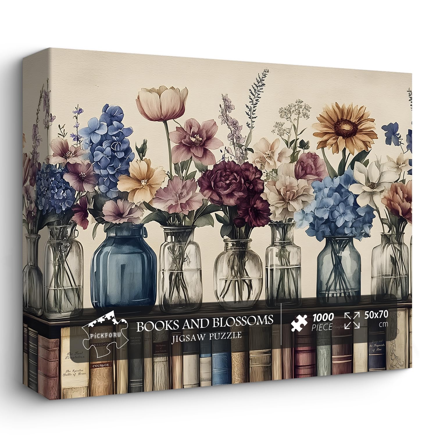 Retro Wildflowers Puzzles for Adults 1000 Pieces, PICKFORU Christian Jesus Floral Book Pages Religious Jigsaw Puzzle, Impossible Challenging Vintage Bookshelf Puzzles as Art Decor