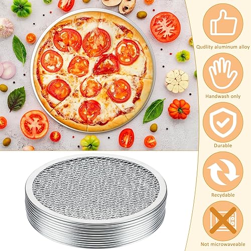 Miniatura 3 de Dandat 12 bandejas redondas de malla de aluminio de 8 pulgadas con agujeros, bandejas de pizza sin costuras a granel para horno, bandeja de hornear
