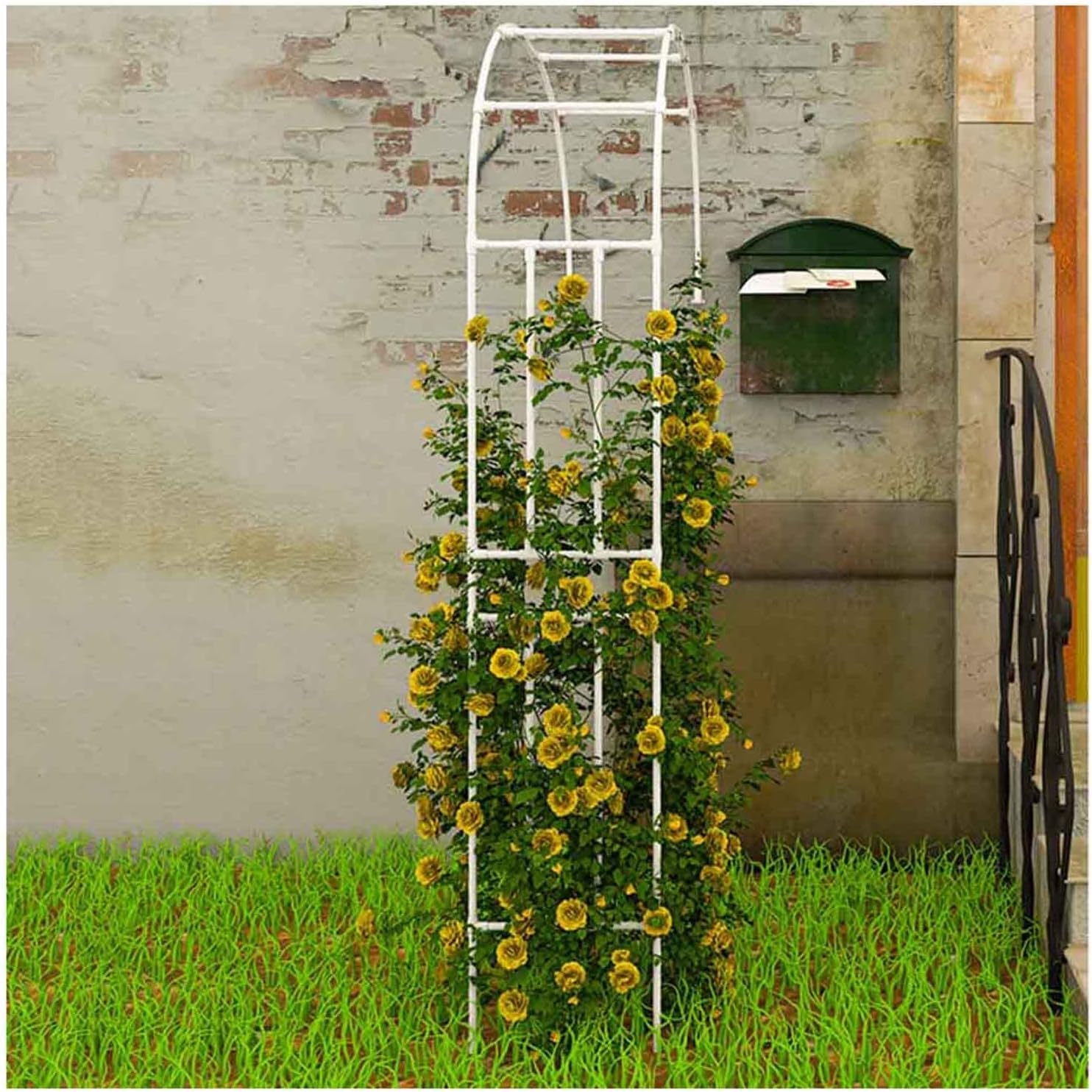 Arche de jardin demi-pergola murale en métal noir L180 x H240 cm