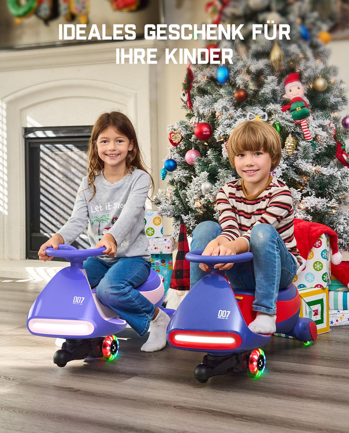 FanttikRide N7 Pro Kinder Elektroauto, Elektrisches Rutschauto mit Pedal, Typ C aufladbar Batterie Kinder Auto, 2 Geschwindigkeit Kippschutz Leuchtende Räder, Bluetooth, für Kind ab 3 Jahren, Blau