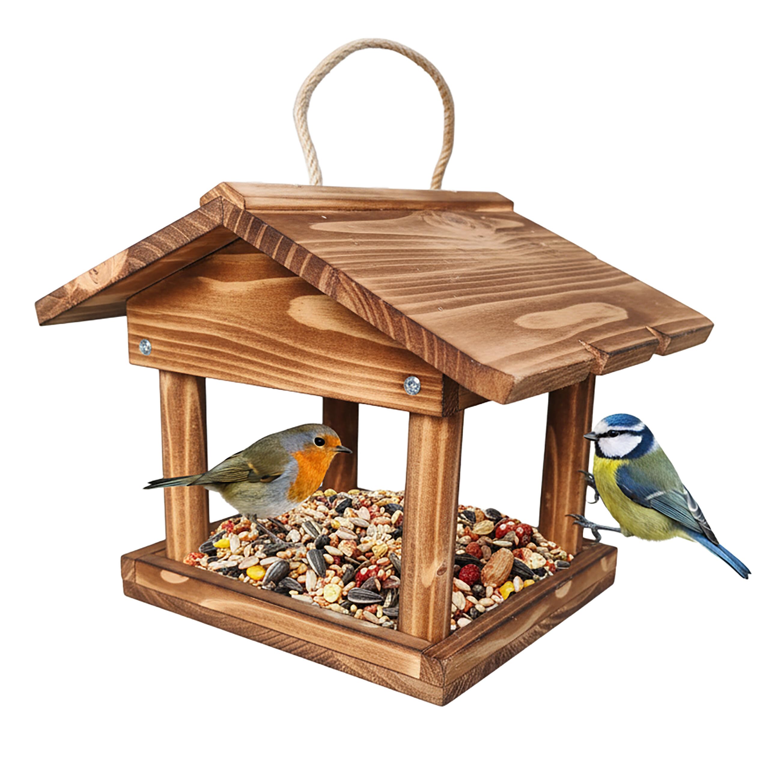 Relaxdays Flamed Wooden Bird Feeder, Hanging Garden & Balcony, Fir Wood, 22X26x22 Cm Finish