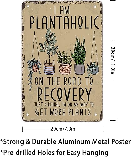 Miniatura 2 de AMOGHASIDDHI Letrero de metal de jardinería con texto en inglés "I Am Plantaholic Just Kidding", póster de metal vintage de aluminio, 8 x 12