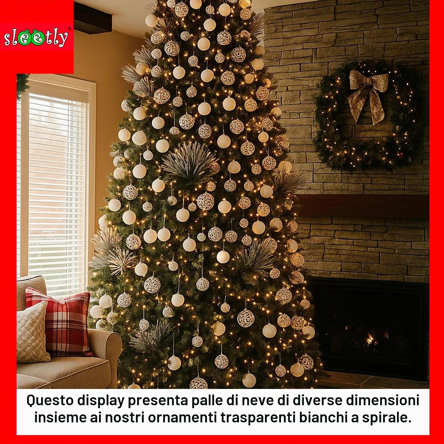 8pk Palline di Natale a spirale bianche trasparenti per decorazioni per l'albero di Natale - Palline di plastica infrangibili extra large da 120 mm e decorazioni a forma di fiocco di neve