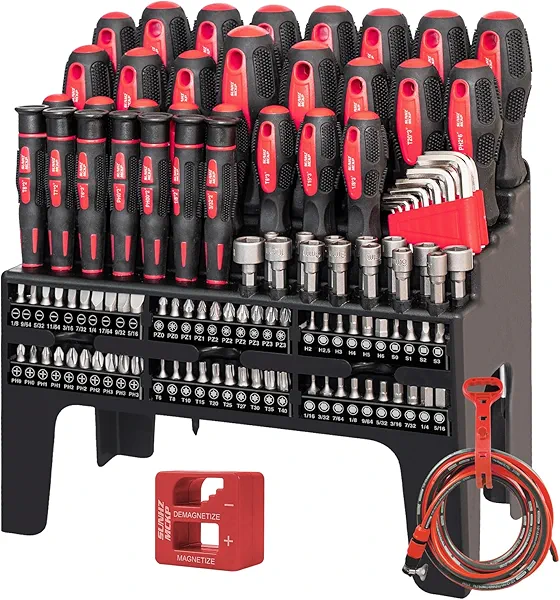 SUNHZMCKP 124-Piece Magnetic Screwdriver set, Includes Slotted, Phillips, Pozidriv, Hex, Torx and Precision Screwdriver, ratcheting screwdriver and nut drivers With Storage rack