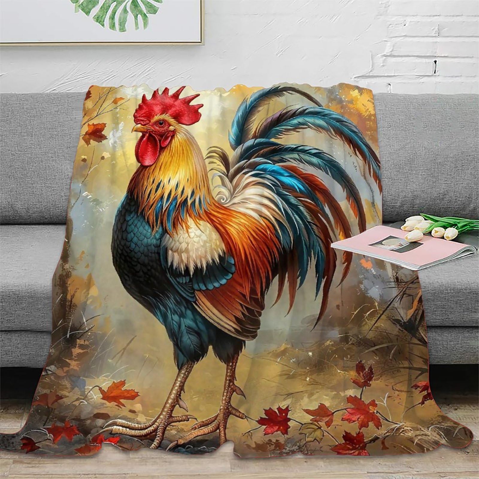 Couverture coq 3D plaid moelleux pour vos soirées canapé cocooning