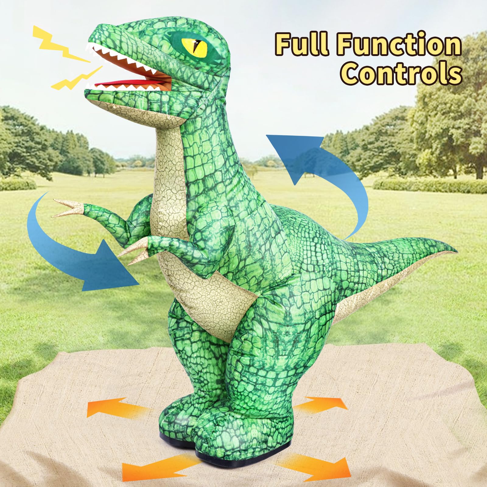 Jovow Dinosaurio Inflable Gigante con Mando a Distancia 2.4GHz para Niños, Juguete Eléctrico Que Rota 360° y Camina Adelante/Atrás, Recargable, Regalo de Cumpleaños Niños 6 7 8 9 10 11 12 Años