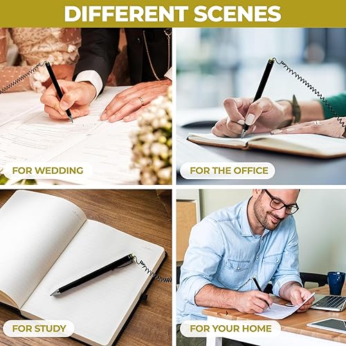 Miniatura 4 de SKYLINE ONE Bolígrafo de gel con cadena y base, paquete de 3 bolígrafos con soporte para bolígrafo de escritorio de oficina, bolígrafo de gel negro