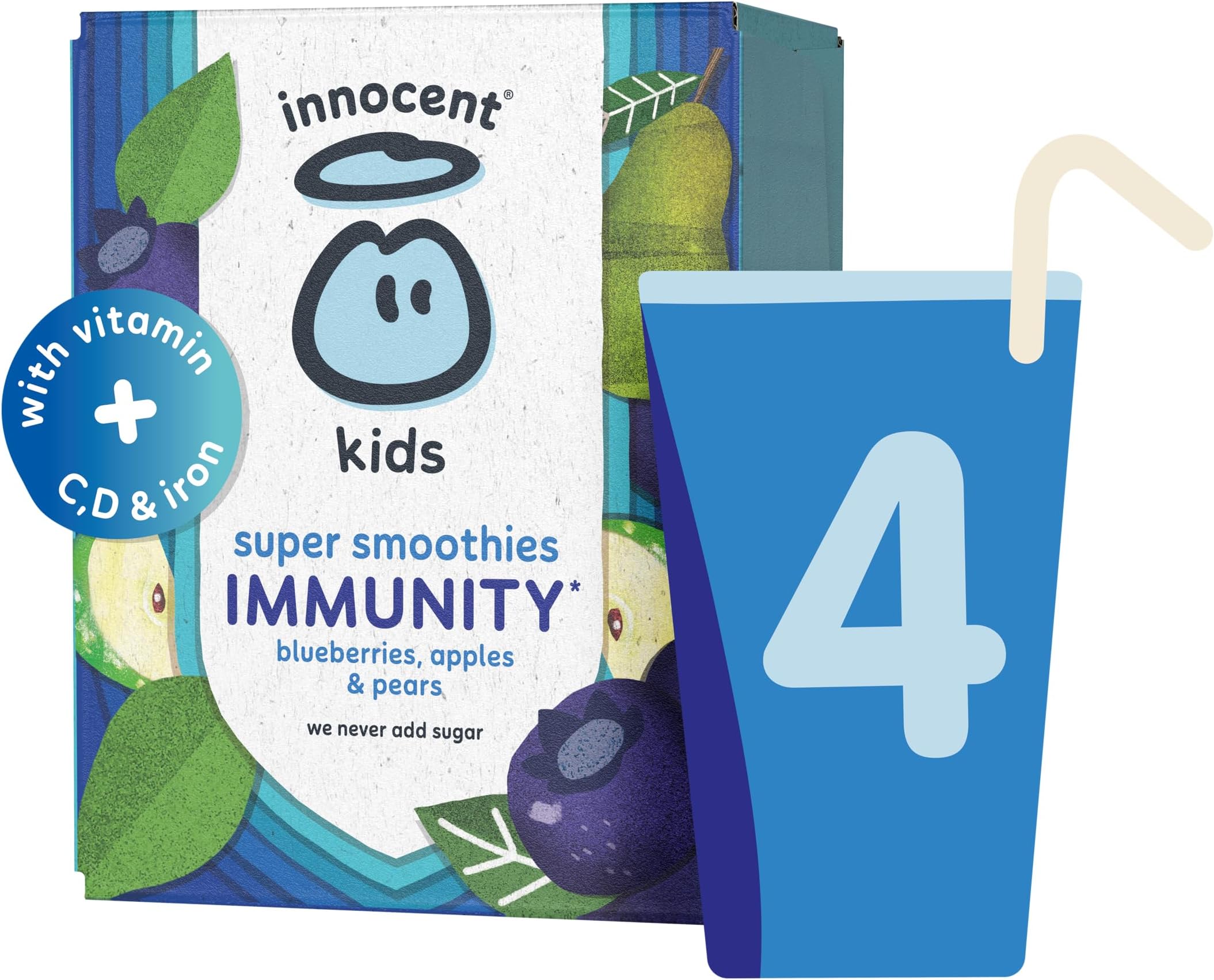 innocent Kids Super Smoothie Blueberry Whizz, Blueberry Apple & Pear 4 x 150ml