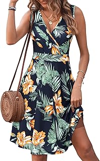 Womens Wrap V Neck Sleeveless Sundress Summer Flare Tank Dress with Pockets … - Buy now