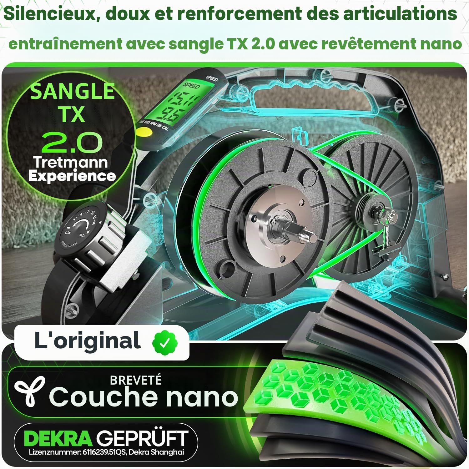 Tretmann Pédalier Pro Set L'Original Extra Silencieux Tapis Antidérapant Bande de Fixation Testé DEKRA Entraîneur de Jambes pour Seniors Mini Vélo de Table