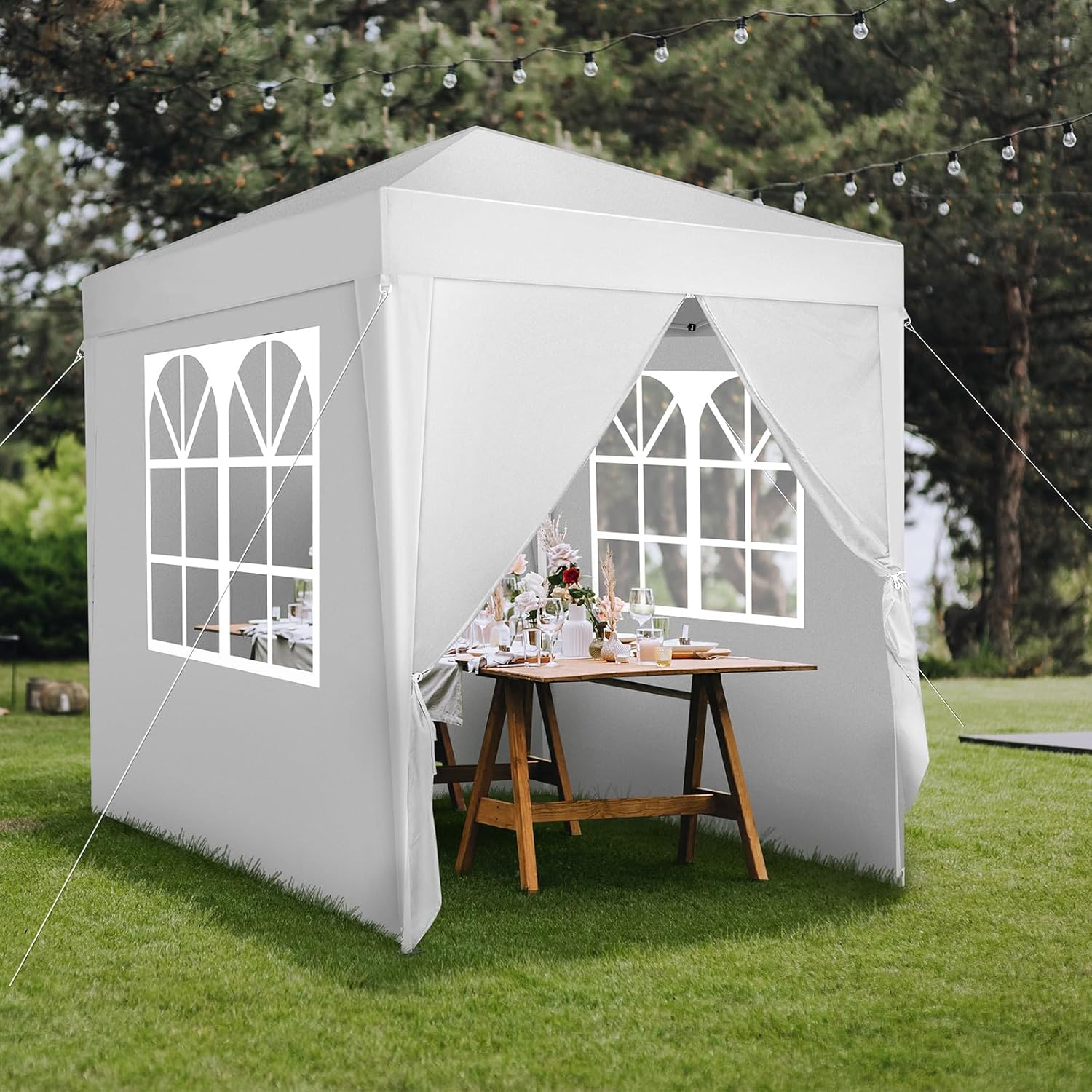6.5x6.5ft Pop Up Canopy, Instant Folding Outdoor Canopy Tent with Sidewalls and Windows Sun Protection for Vendor Events, Outdoor Craft Show, Farmers Markets(White)