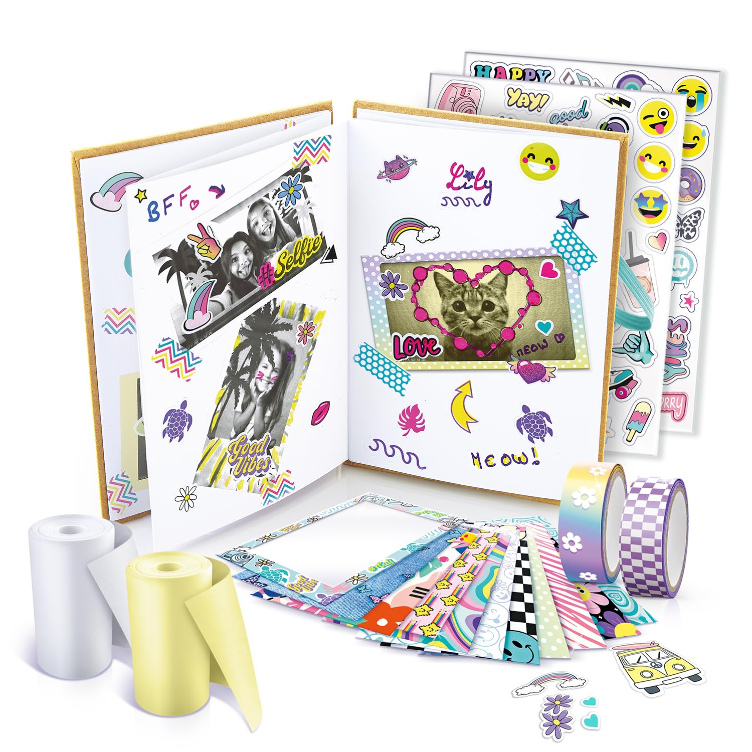Canal Toys - Caja de álbum para cámara de impresión instantánea compatible con creador, 2 rollos de papel, 2 tablas de pegatinas y 20 marcos de fotos adhesivos 007-Canal Toys, CLK 007, multicolor