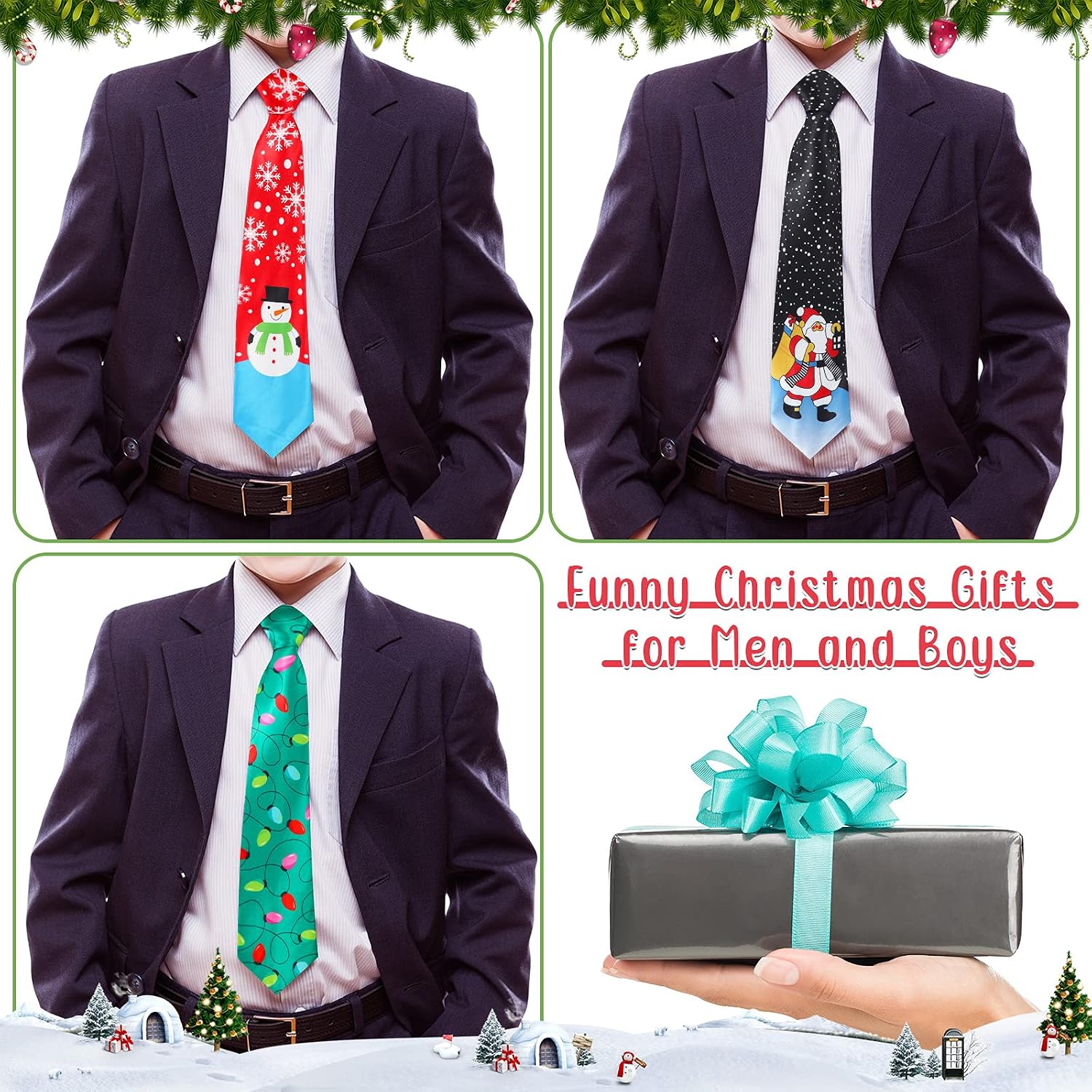 Syhood 8 Pieces Christmas Ties Novelty Holiday Printed Festive Santa Snowman Neckties for Men Christmas Party Costume