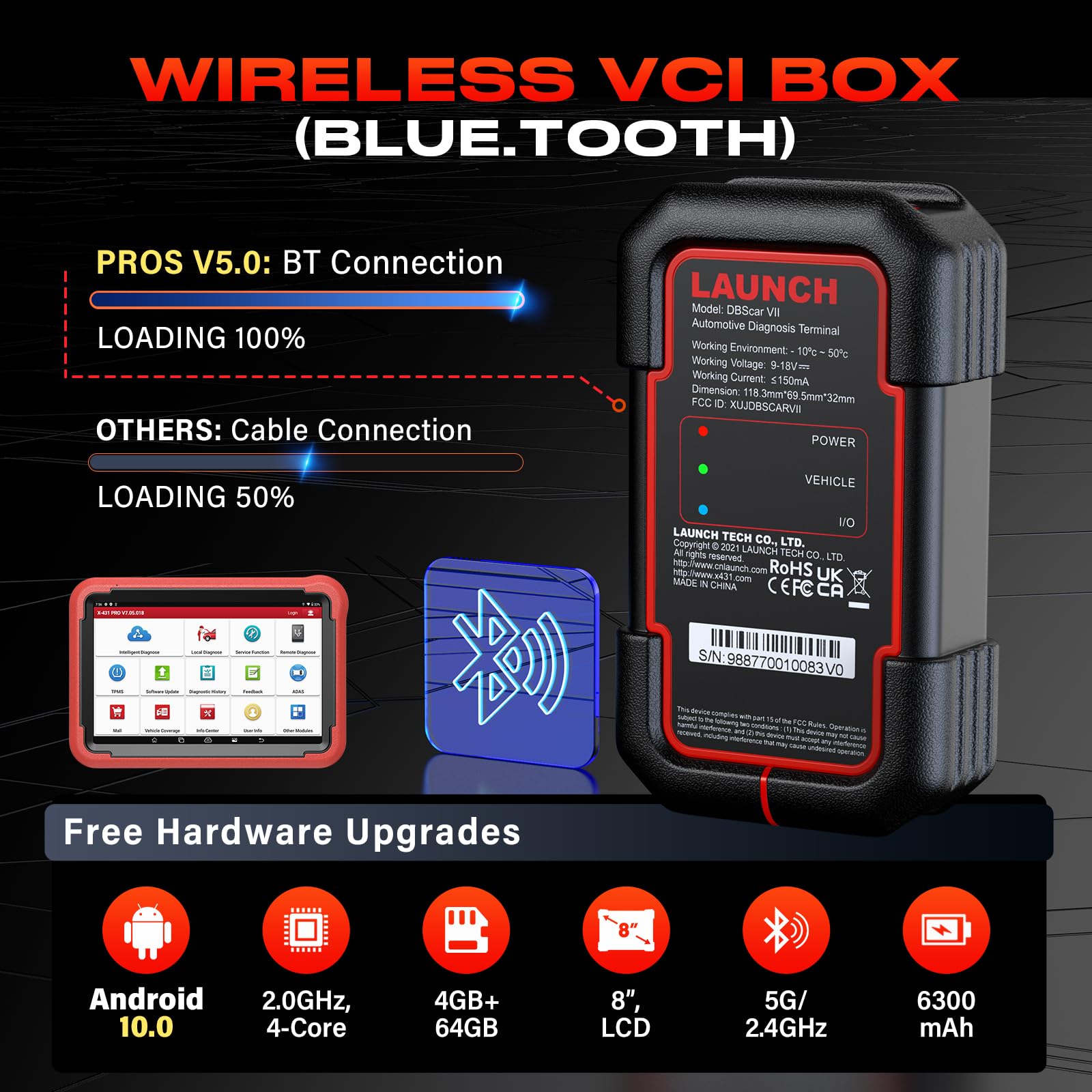Launch X431 Pros V+ Valise Diagnostic Auto (Identique au X431 V+), Programmeur de clé, Codage ECU, 38+ Reset, AutoAuth pour FCA SGW, OEM Full System Car Diagnostic, Outil de Scan Bidirectionnel