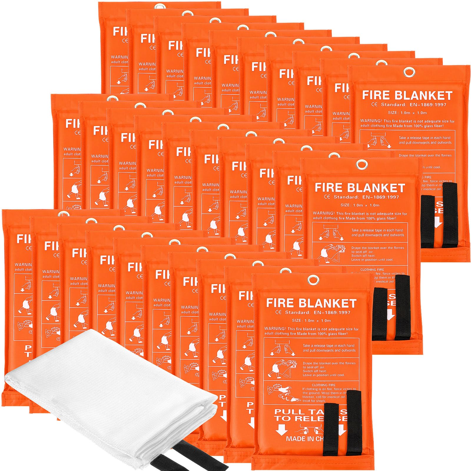 Paquete de 30 mantas ignífugas de fibra de vidrio, manta de emergencia ignífuga, manta de supresión de incendios, cubierta de seguridad de supervivencia de emergencia ignífuga para cocina, hogar,