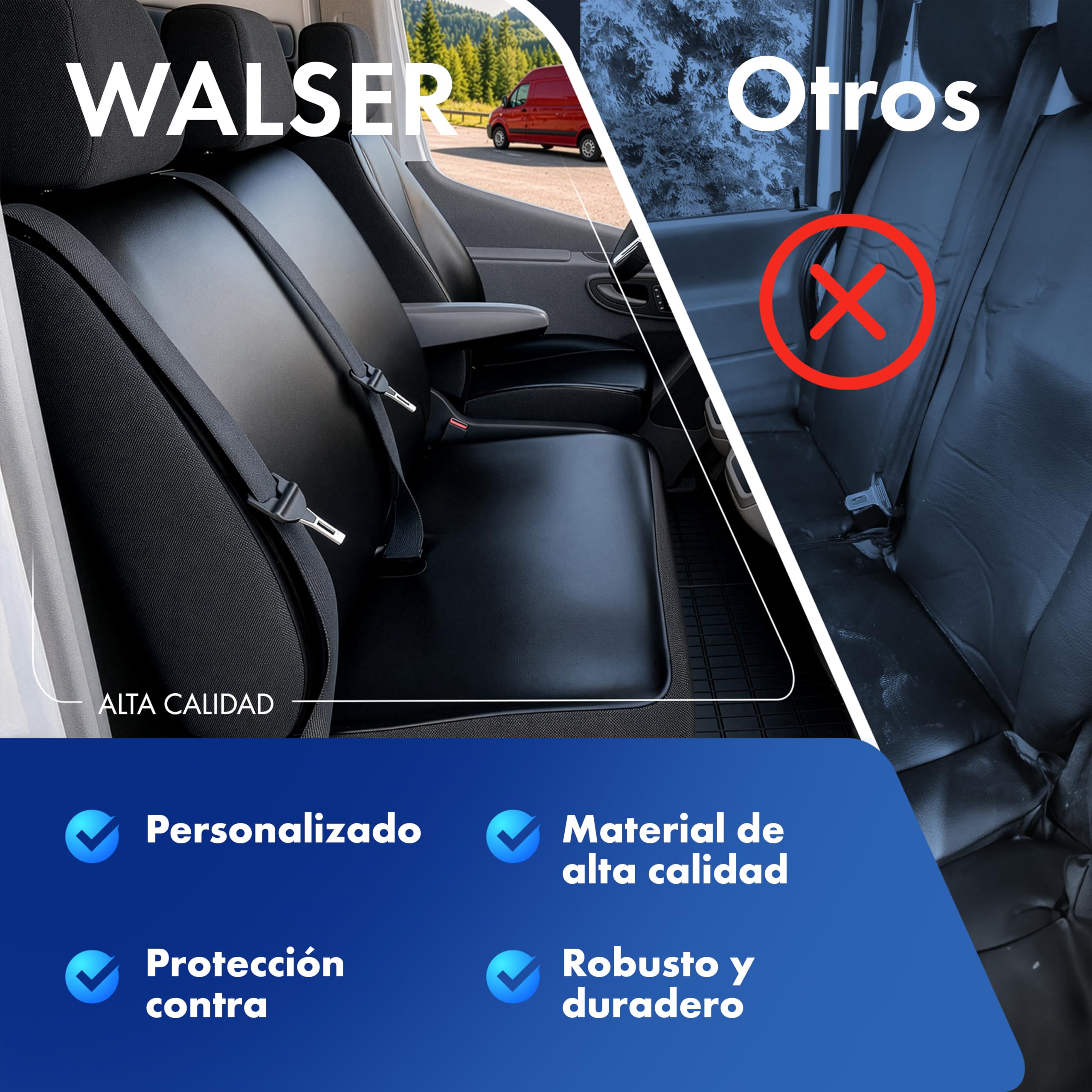WALSER 11518 Funda de asiento de coche ajuste de transportador, funda de asiento de imitación de cuero antracita compatible con VW T6, banco de 3 plazas