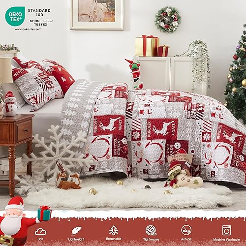 Miniatura 2 de Juego de edredón de Navidad individual, colcha acolchada reversible suave individual, colcha de Navidad para decoración de cama de vacaciones,