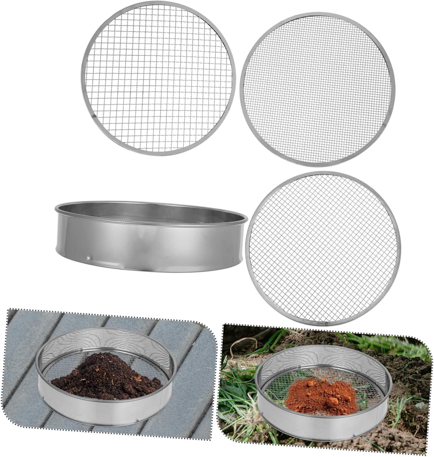 Manual Soil Sieve Multi-Function Sifting Pan Soil Mesh Sieve for Rocks Sifter Essential Tool for Gardening