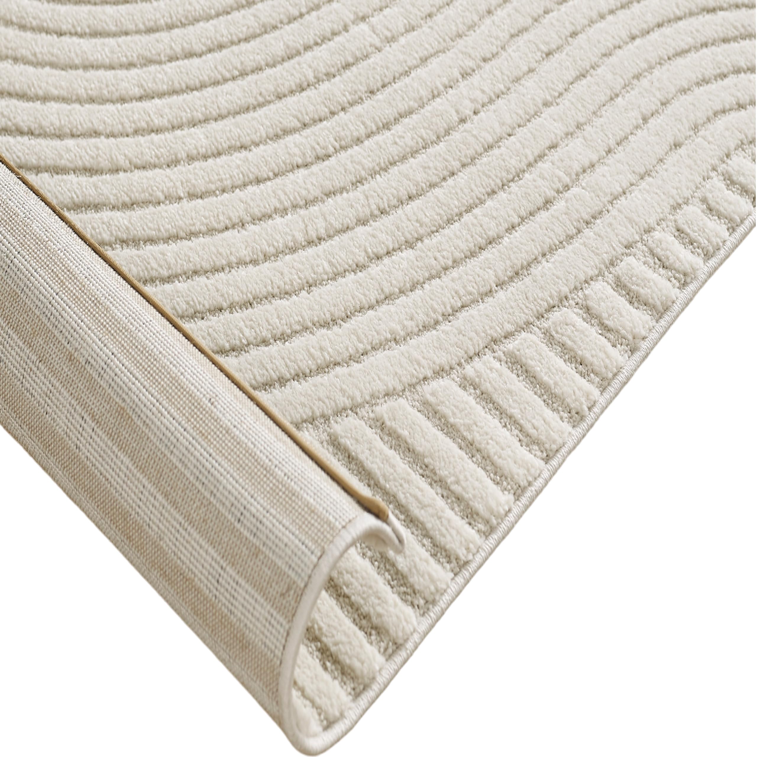 CARPETIA Tapis Salon Chambre Moderne Designer Tapis Effet Relief 3D Lignes Doux Unicolore Crème Clair 120 x 170 cm