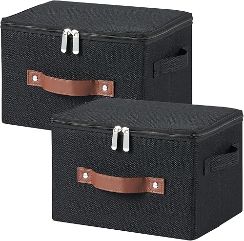 Miniatura 21 de Contenedores de almacenamiento con tapa con cremallera de tela de algodón y lino, cestas de almacenamiento con tapa, cajas plegables lavables para
