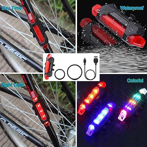 Miniatura 6 de Paquete de 2 luces traseras LED recargables por USB para bicicleta, luz trasera de bicicleta, lámpara de seguridad para la noche, esencial,