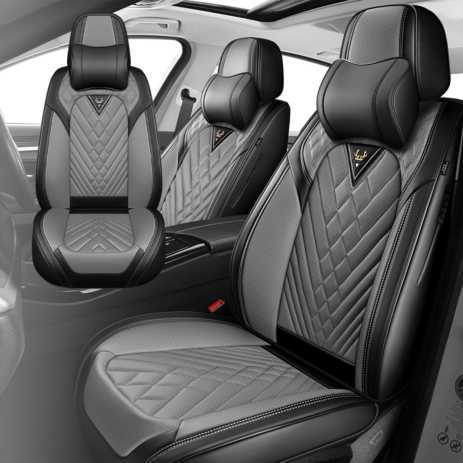 Fit for 97% of Lexus Seat Covers, Fashion Sport Seat Cover with Waterproof Leather, Airbag Safe Design Seat Protector (5 Full Seat Luxury, Black Gray)