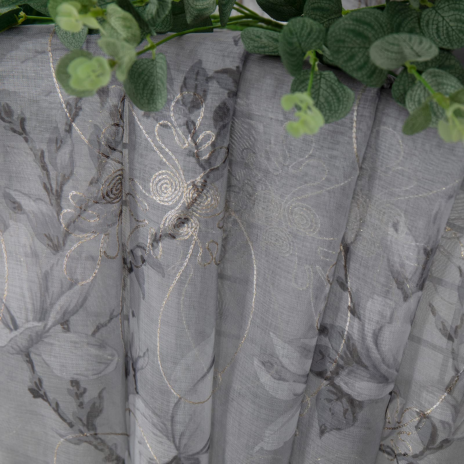 Tollpiz 2 Vorhänge aus Voile, Blumendruck, Grau, mit Blumenmotiv