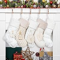 Vista 7 de BHD BEAUTY 2025 New Farmhouse Bohemian Style Christmas Stocking Set of 5 Tassel Xmas Stocking Boho Macrame Decorations Mantel Hanging Ornament for