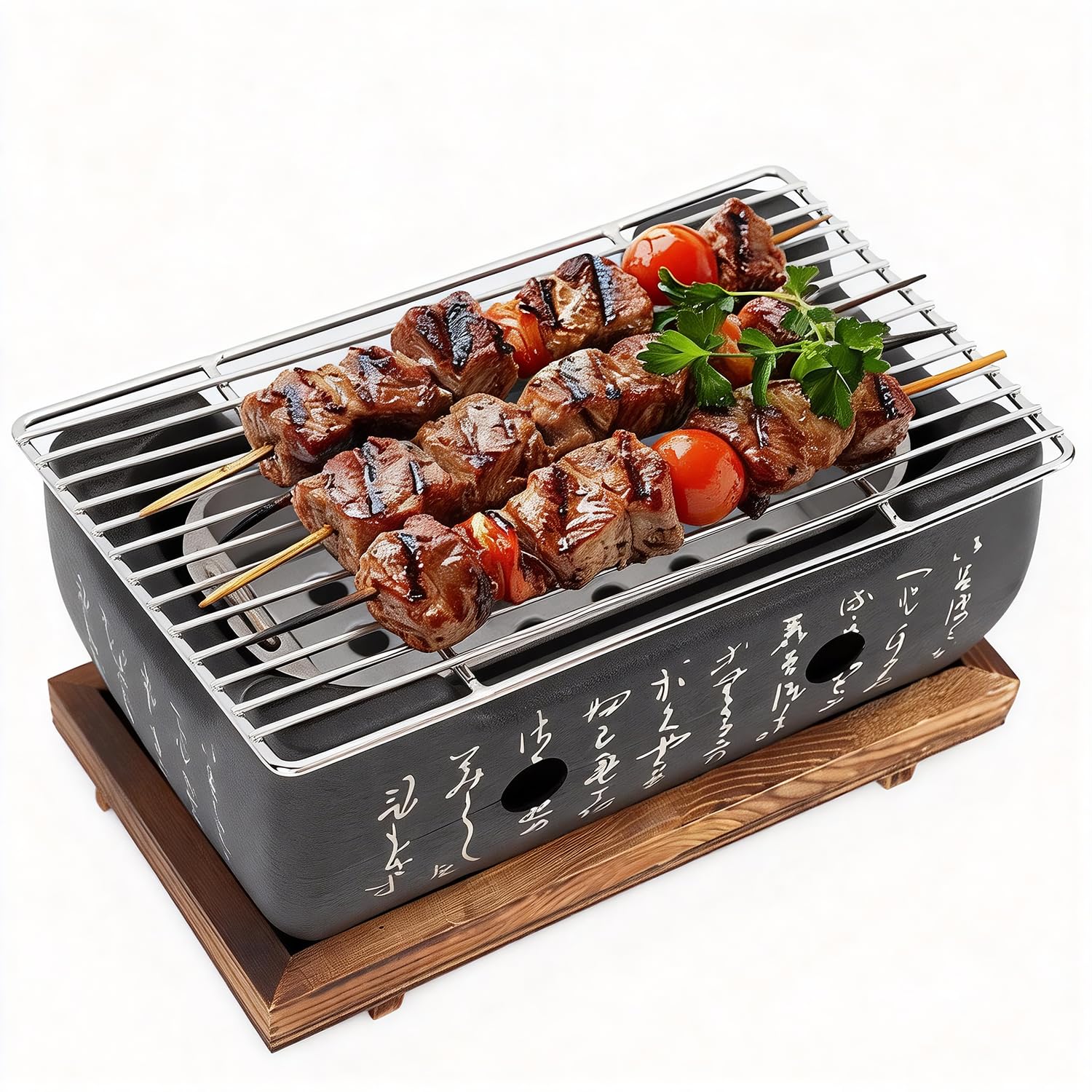 Barbecue Grill Aluminium Alloy Japanese Style BBQ Grill Mini Portable Barbecue Stove with Barbecue Net Indoor Outdoor Food Charcoal Stove for Yakiniku, Takoyaki and BBQ (M)