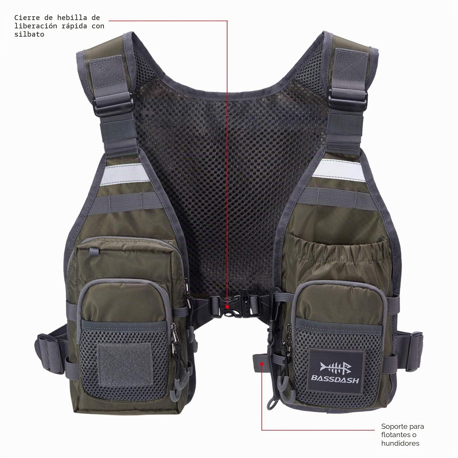 Bassdash FV08 Chaleco de Pesca con Mosca Ultraligero Unisex Portátil