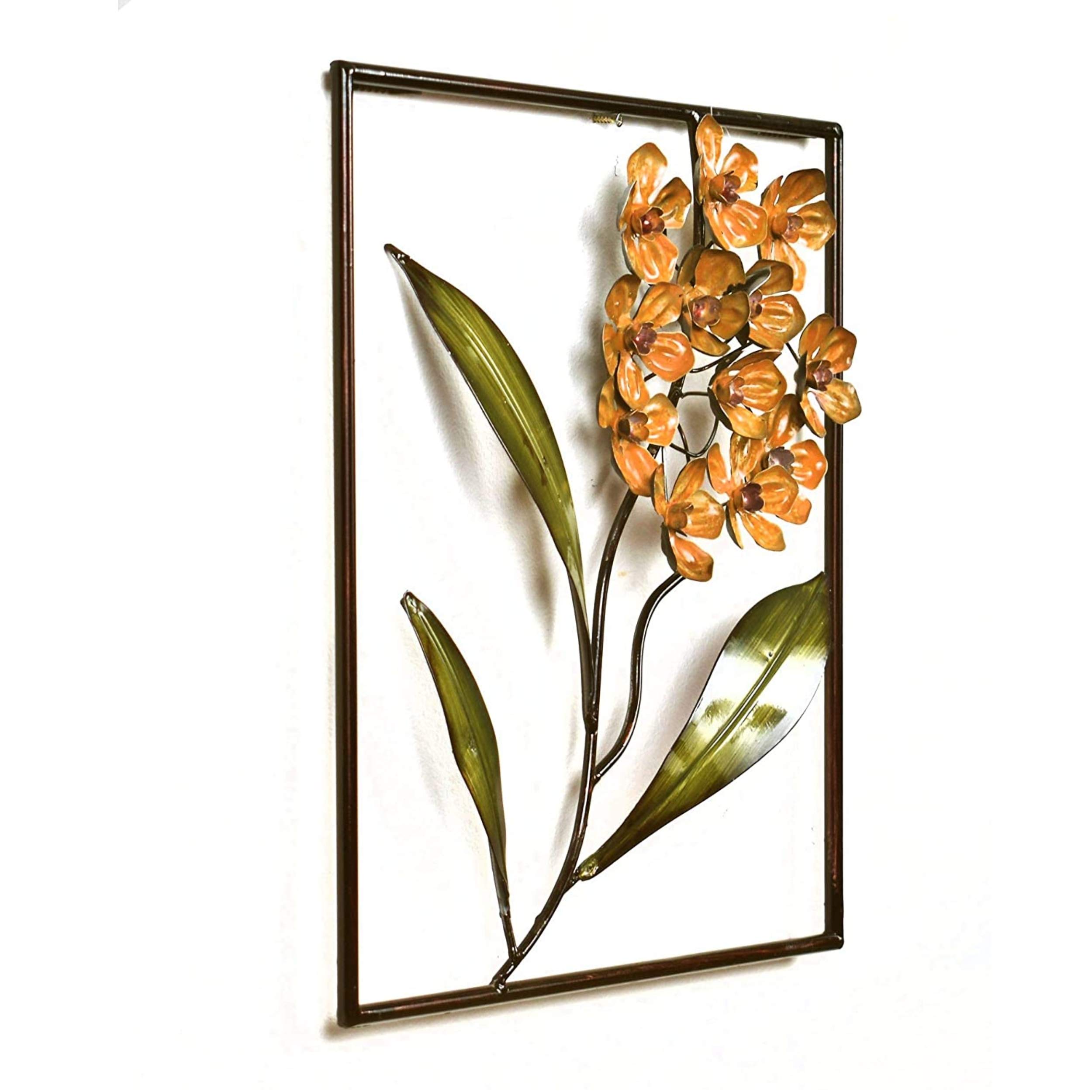 Cornice con ortensia in rilievo - Decorazione floreale in metallo - L 35 x H 35 cm - Placca decorativa per la casa - Pendente in metallo colorato