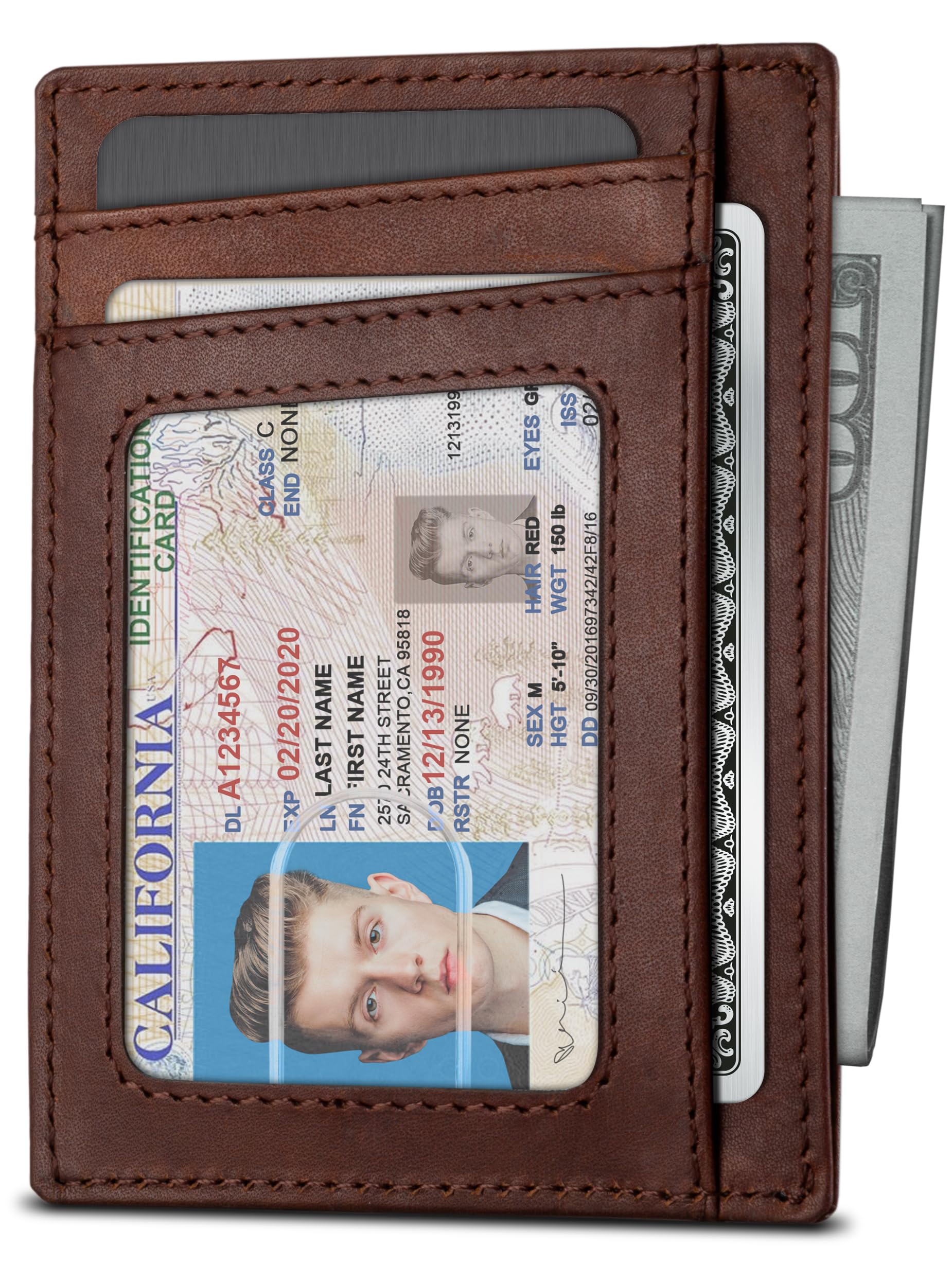 SERMAN BRANDS RFID Blocking Slim Minimalist Mens Front Pocket Wallet. Thin Card Holder. Full Grain Leather Wallets for Men (Canyon Red Maverick)