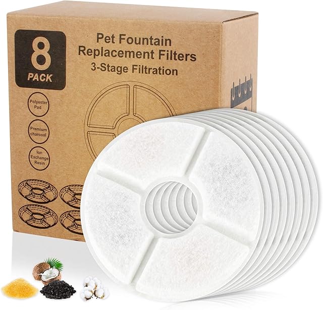 Wilktop s Activated Carbon Filter for Cat Water Drinking Fountain Filter Flower for Pet Dog Round Fountain Dispenser for Cats and Dogs Water Dispenser (Pack of 8)
