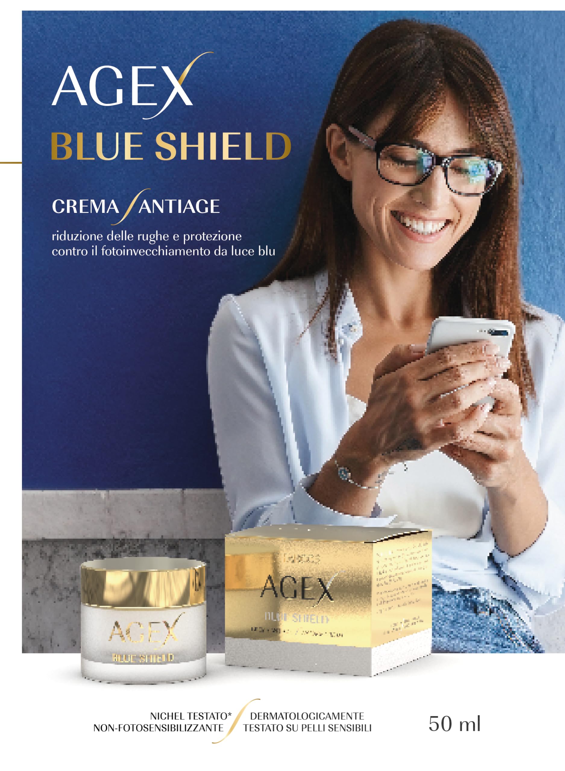 AGEX by PHARCOS® Blue Shield - Crema antiage distensiva delle rughe con filtro per la luce blu