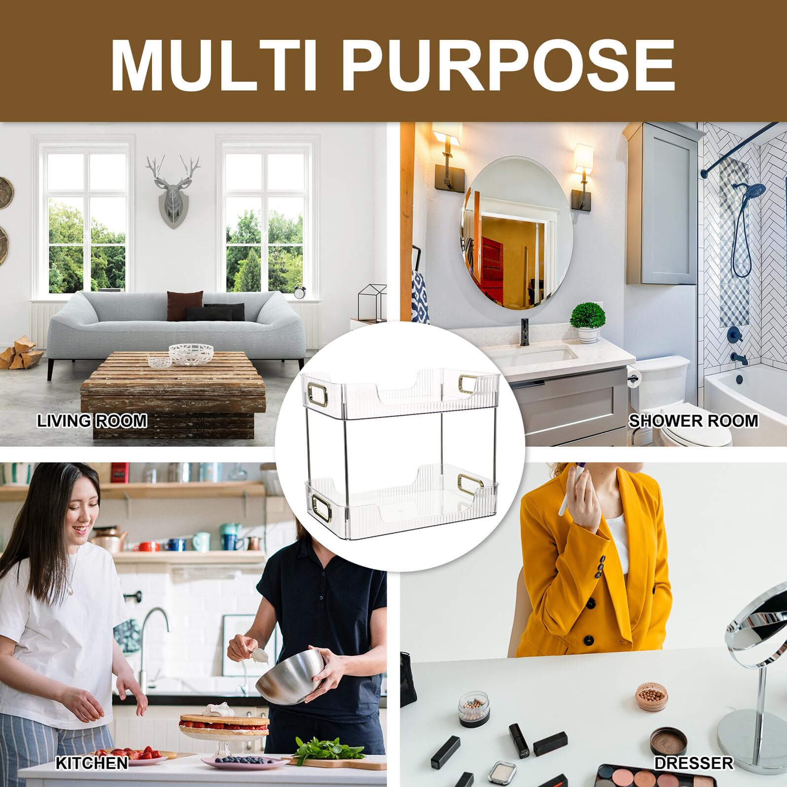 Mensola da Bagno Trasparente Organizer Vanity Multiuso per Cosmetici e Prodotti per l'Igiene Scaffale Stabile per Lavabo e Cucina Portaoggetti Versatile per Spazi Ordinati