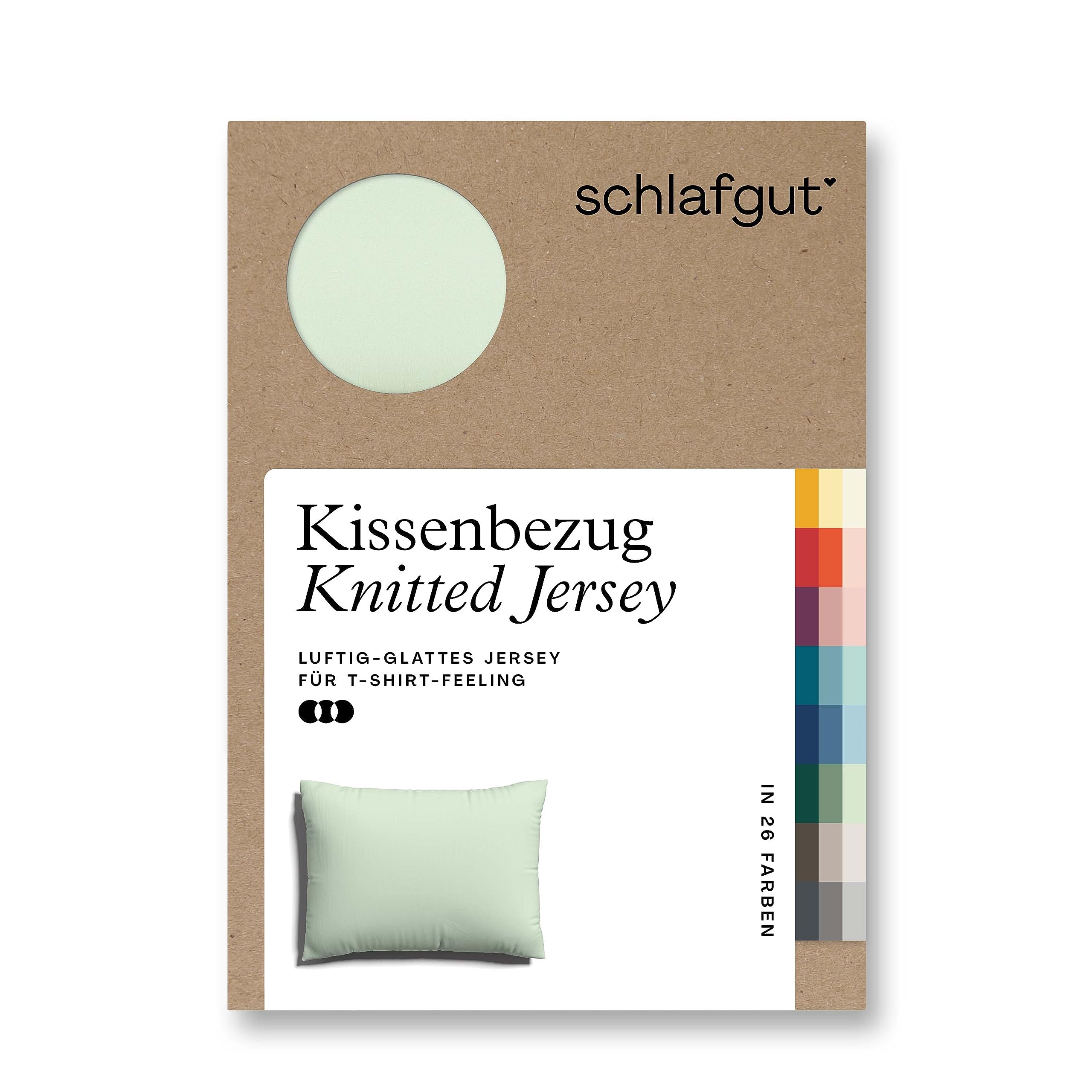 schlafgut Knitted Jersey Kissenbezug 60x80 cm Green Light Uni weicher Premium Kopfkissenbezug einzeln, faltenfrei mit Elasthan