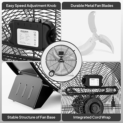 Miniatura 5 de ROVSUN Ventilador de tambor de alta velocidad de 24 pulgadas, ventilador de piso de metal industrial de 9500 CFM con asa, resistente, 3 velocidades,