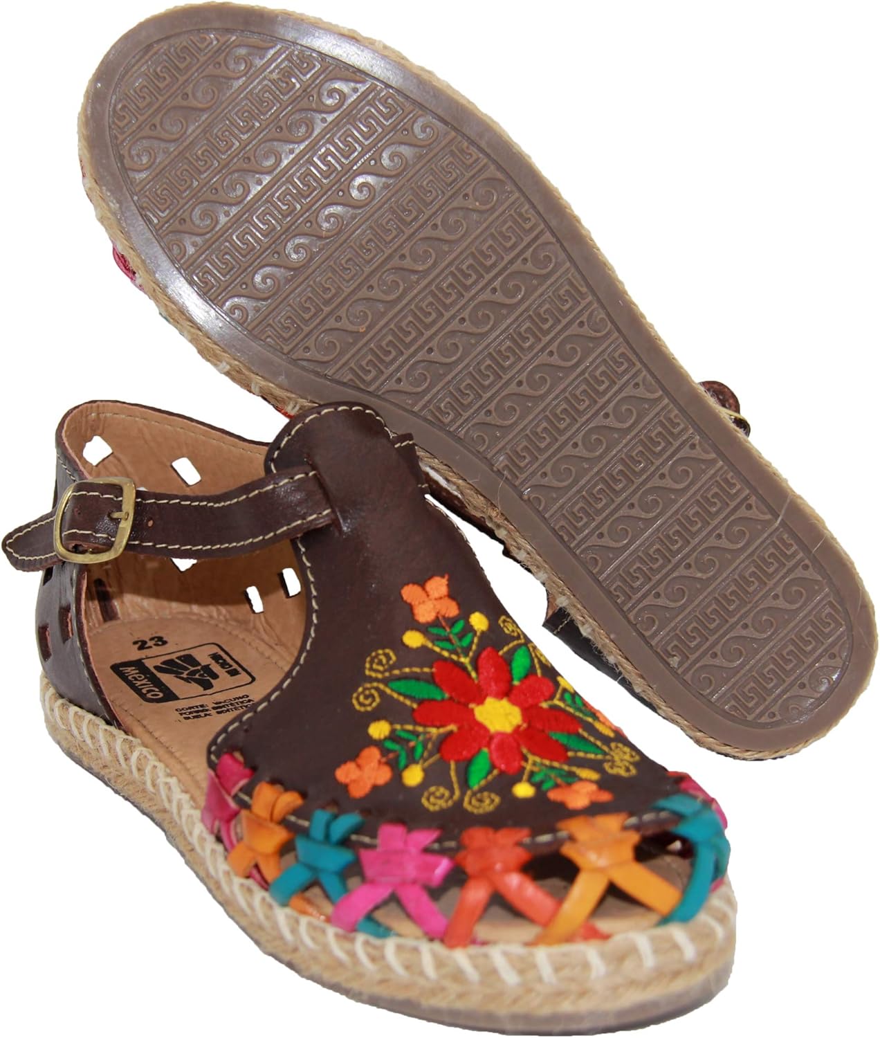 The Western Shops Women’s Floral Espadrille Huarache Sandals, Mexican Leather Huaraches - Image 2