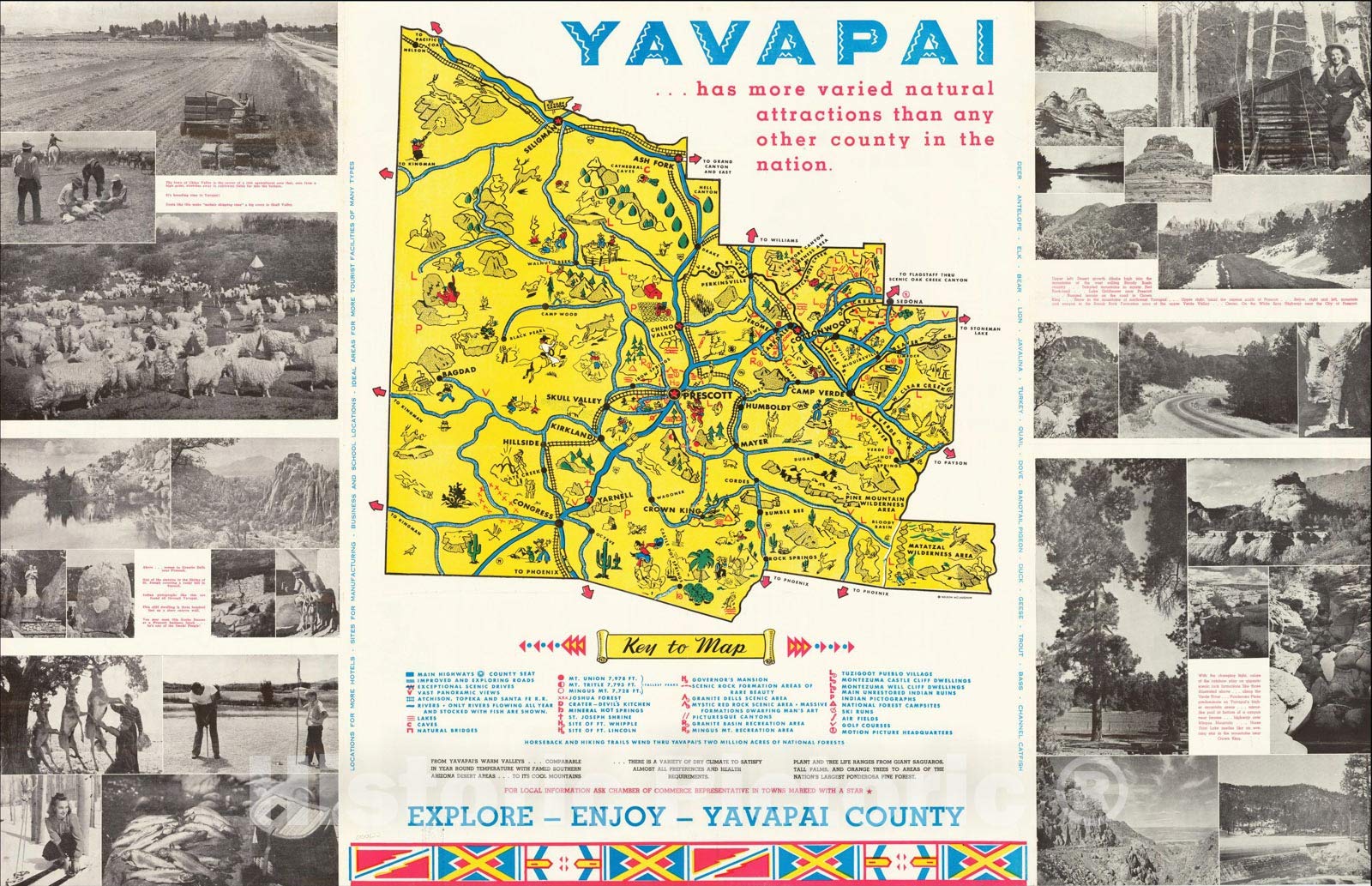 Historic Map : Yavapai, c1954, Lester Bierbaum, Vintage Wall Art : 24in x 16in