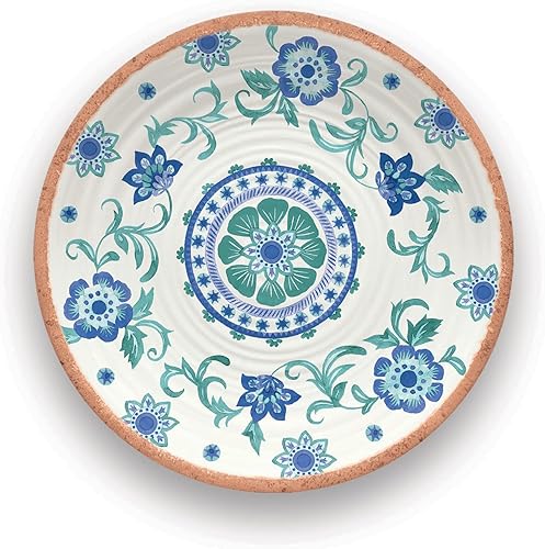 Miniatura 9 de TarHong Rio - Plato de cena floral turquesa, 10.5 pulgadas, melamina, juego de 6