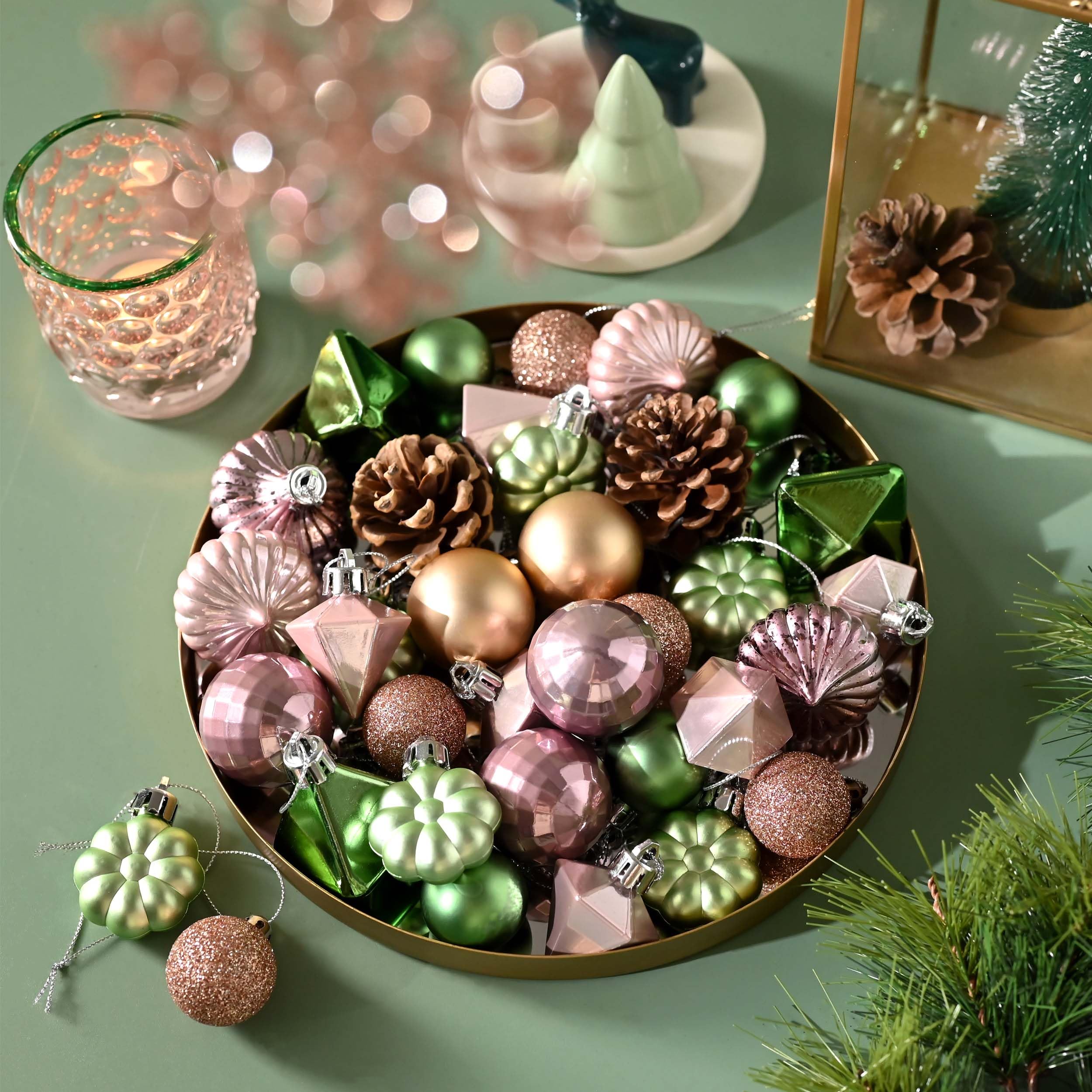 Amazon.com: DecorbyHannah Pink Green Gold Christmas Ornaments Tree