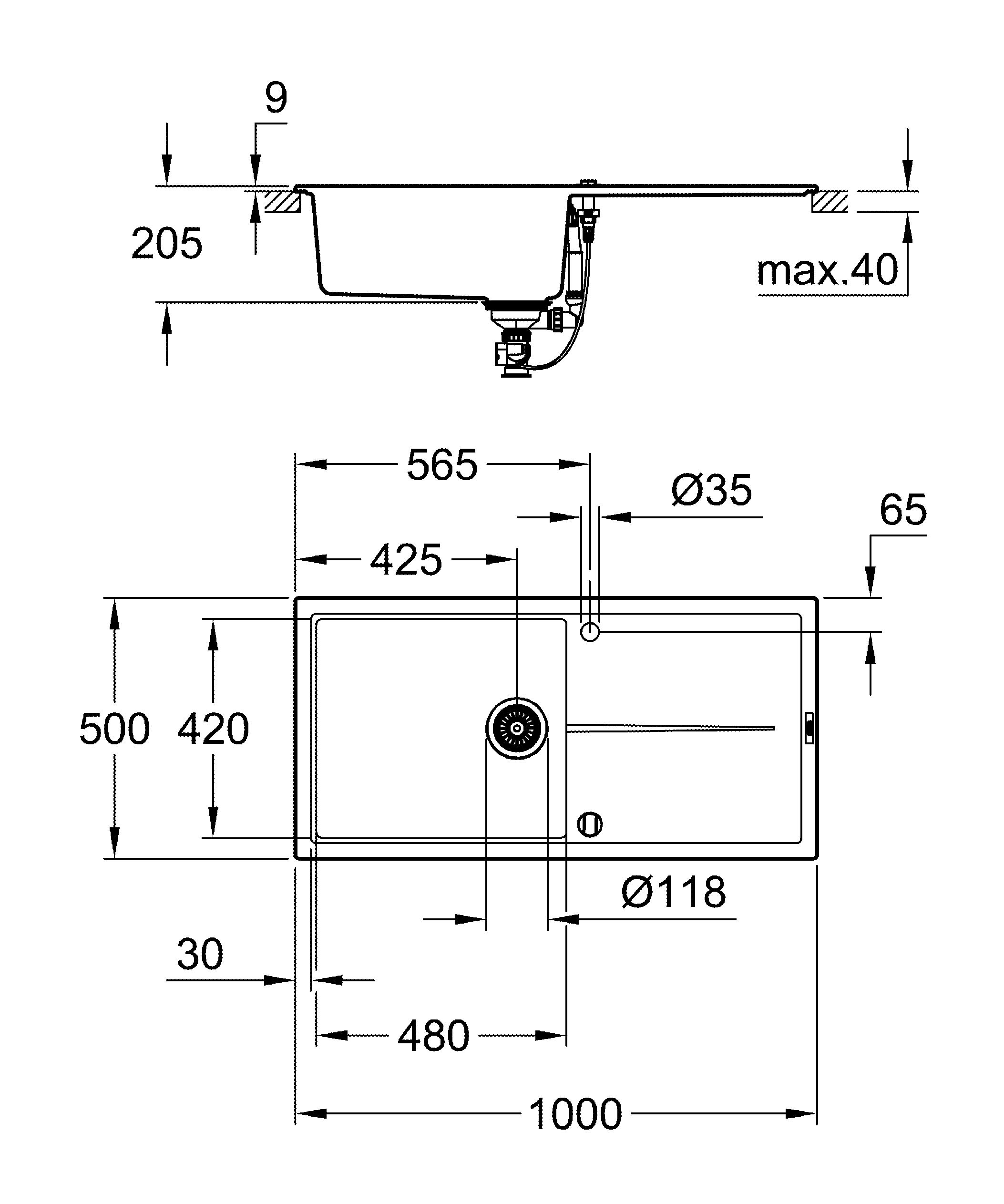 Grohe K400 Kompositspüle mit Abtropffläche granit schwarz 31641AP0 100 x 50 cm