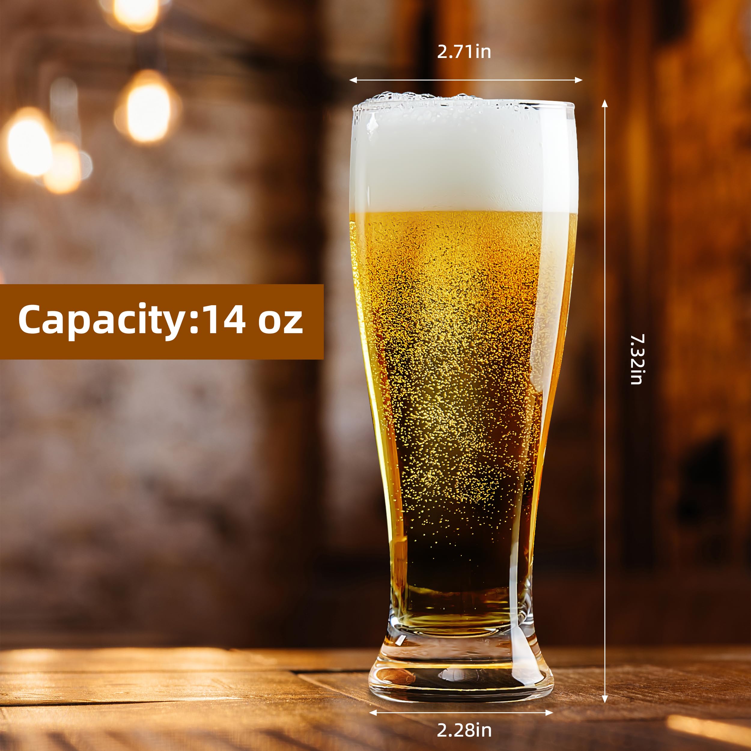 Beer Glasses Set of 6 14oz Pint Glasses Tall Beer Cups Drinking Glasses for Cold Beverages Classic Beer Drinking Glasses Set for Party